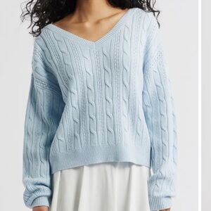 BP Light Blue V-Neck Cable Sweater